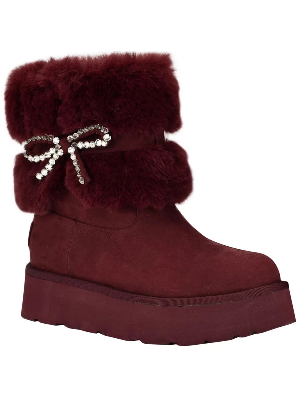 Women's Faux Fur Platform Ankle Boot - Burgundy size 5M